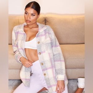 Pretty Little Thing Lilac and Grey Brushed Check Print Shacket